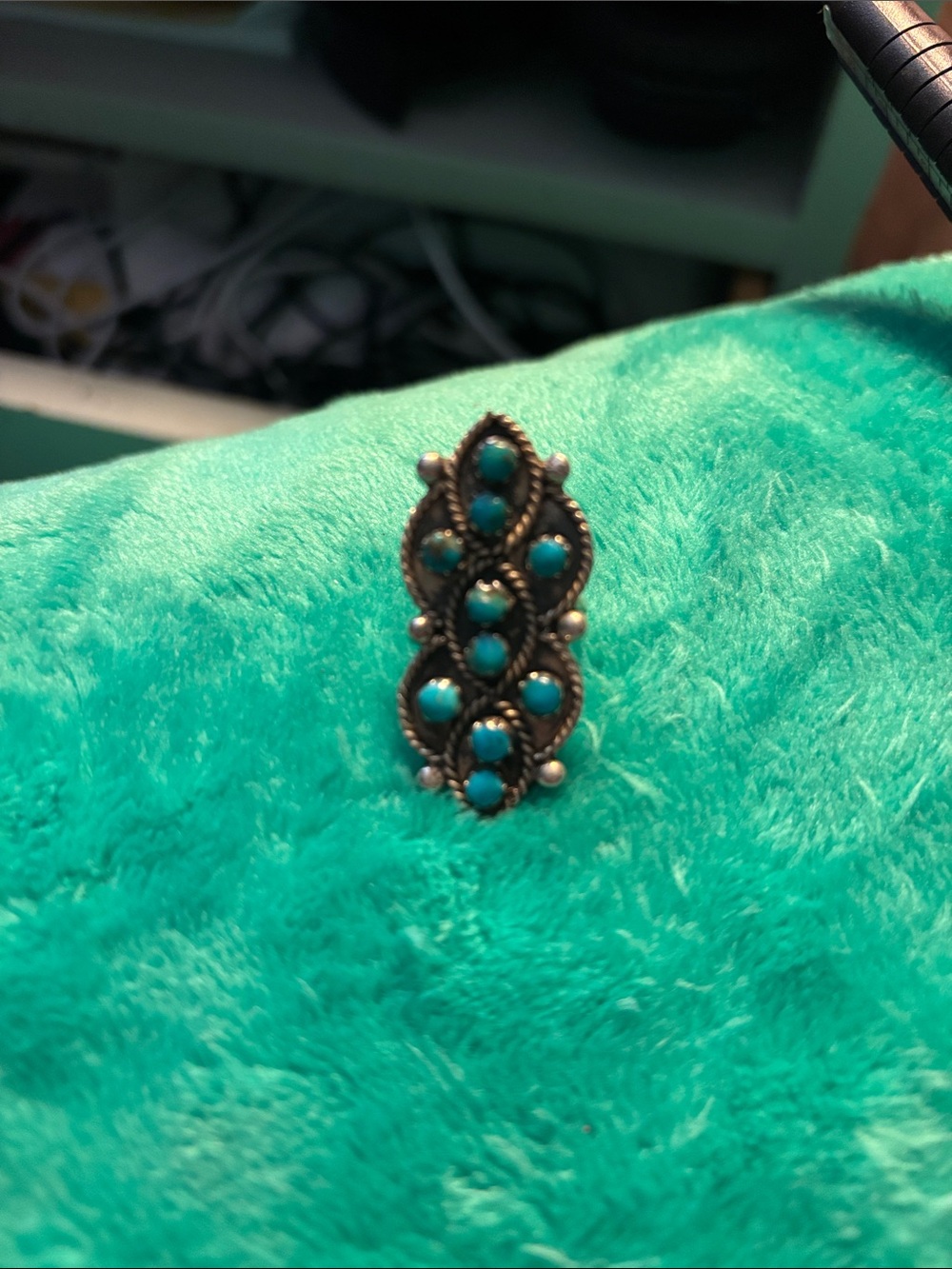 Turquoise Stone Cluster Sterling-Style Women's Ring - Blue Turquoise